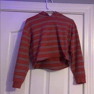Red striped cropped hoodie